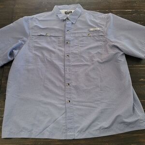 Habit Shirt Mens XL Blue Plaid Vented Short Sleeve Button Up Pockets Fishing